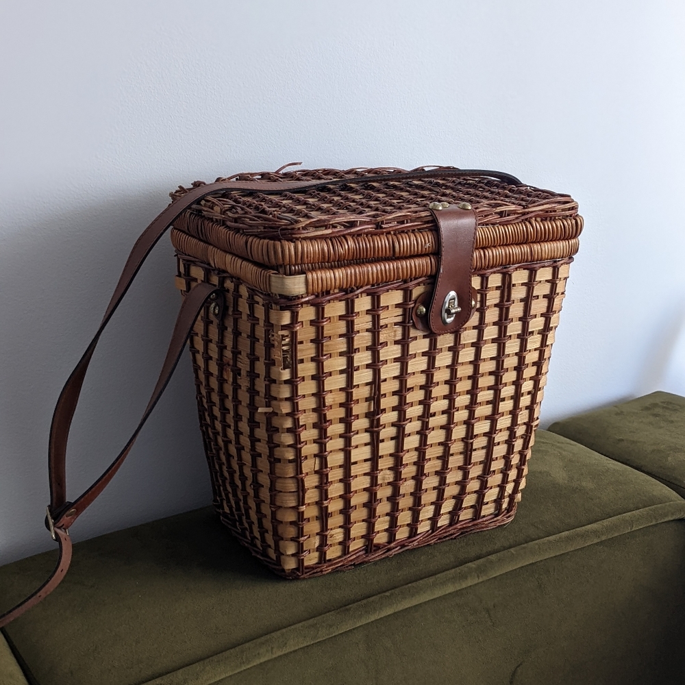 Vintage Picnic Basket with Strap